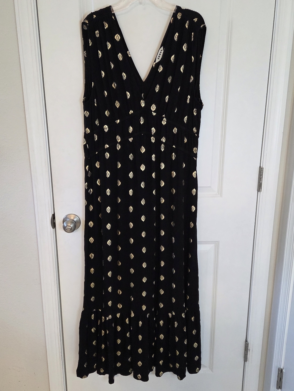 Boden Black Maxi Dress with Gold Print